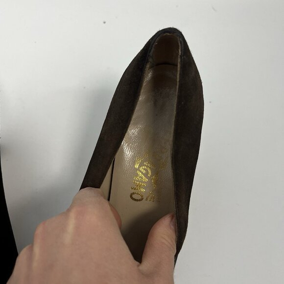 Salvatore Ferragamo Suede Leather Heels Pumps Brown Vintage Shoes Womens Sz 9 B - Picture 10 of 10